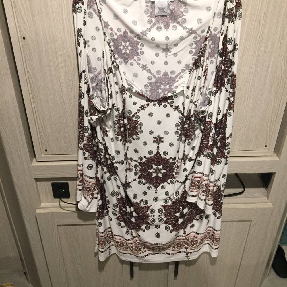 K. Jordan cold shoulder peasant tunic top paisley